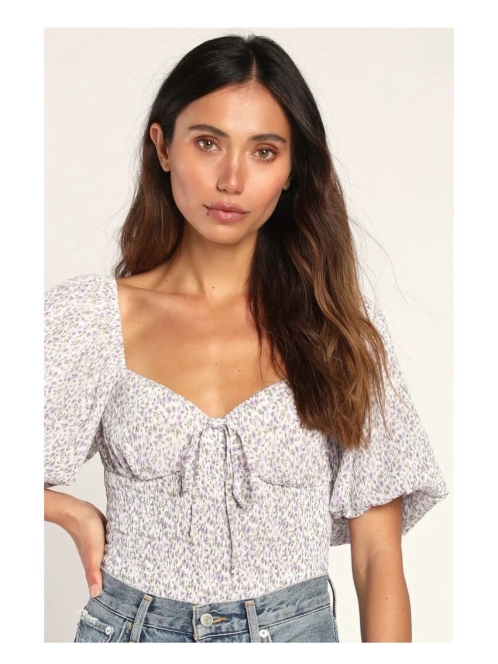 Lulu's Floral Smocked Puff Sleeve Bodysuit Top